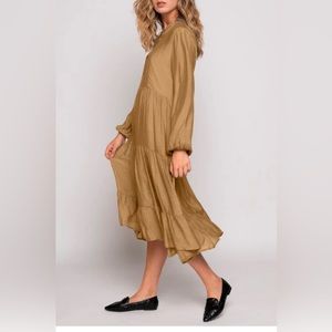 TIERED BAND BUTTON-UP SHIRTDRESS